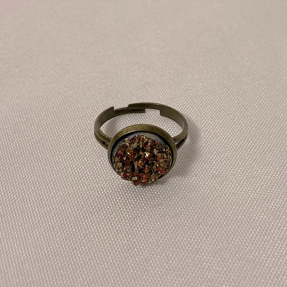 Orange Faux Geode Bronze Ring Size Adjustable